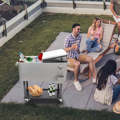 Alt View 10. Winado - 80QT Rolling Ice Chest, Portable Party Bar Drink Cooler Cart with Shelf, Beverage Pool Bottle Opener, Wheels for Outdoor - Silver & Gray.
