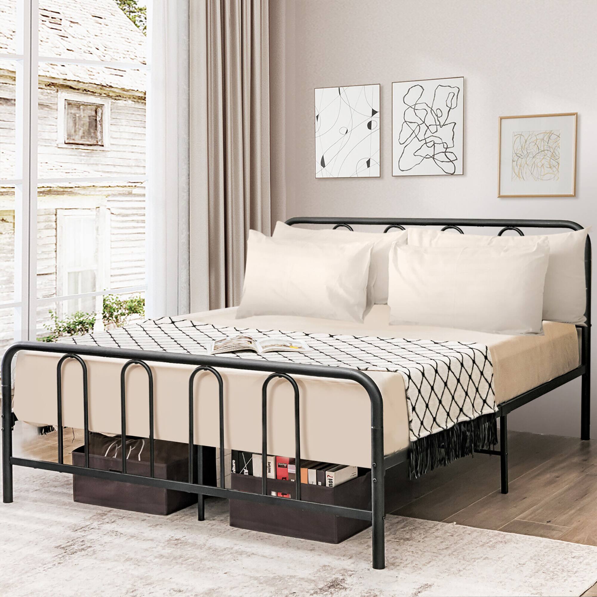 Angle. Costway - Costway Stylish Full Size Metal Bed Frame Platform Bed Base w/ Headboard & Footboard - Black.