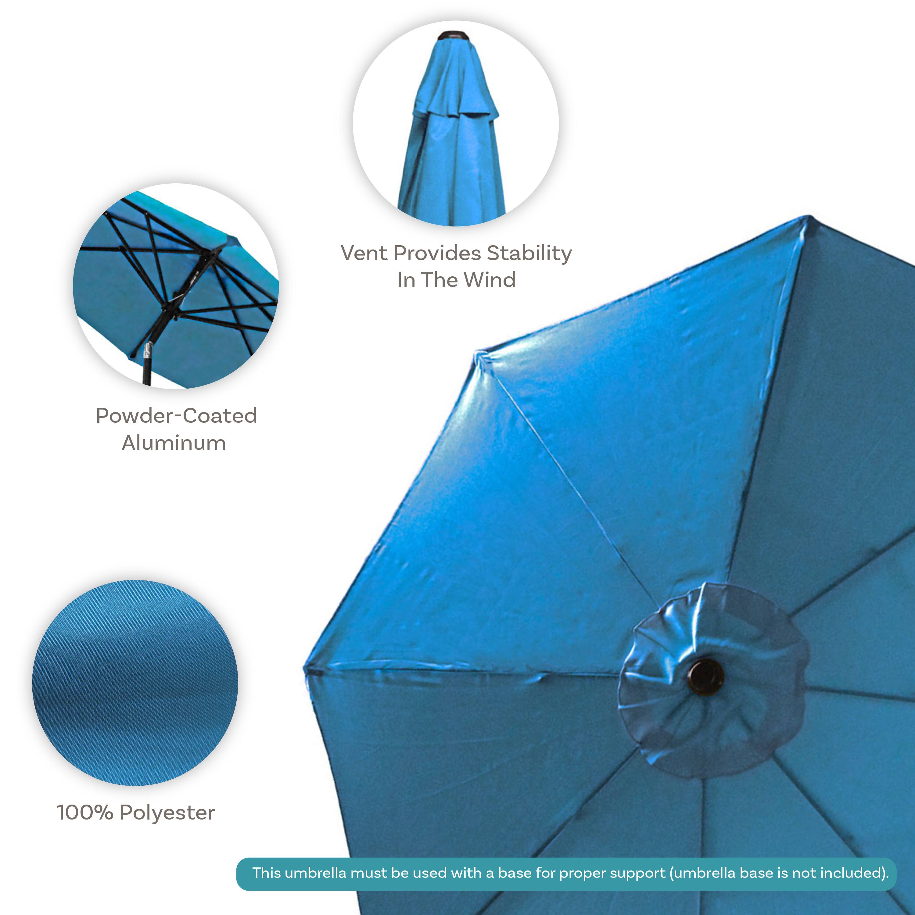 Vent Provides Stability In The Wind

Powder-Coated Aluminum

100% Polyester

This umbrella must be used with a base for proper support (umbrella base is not included).