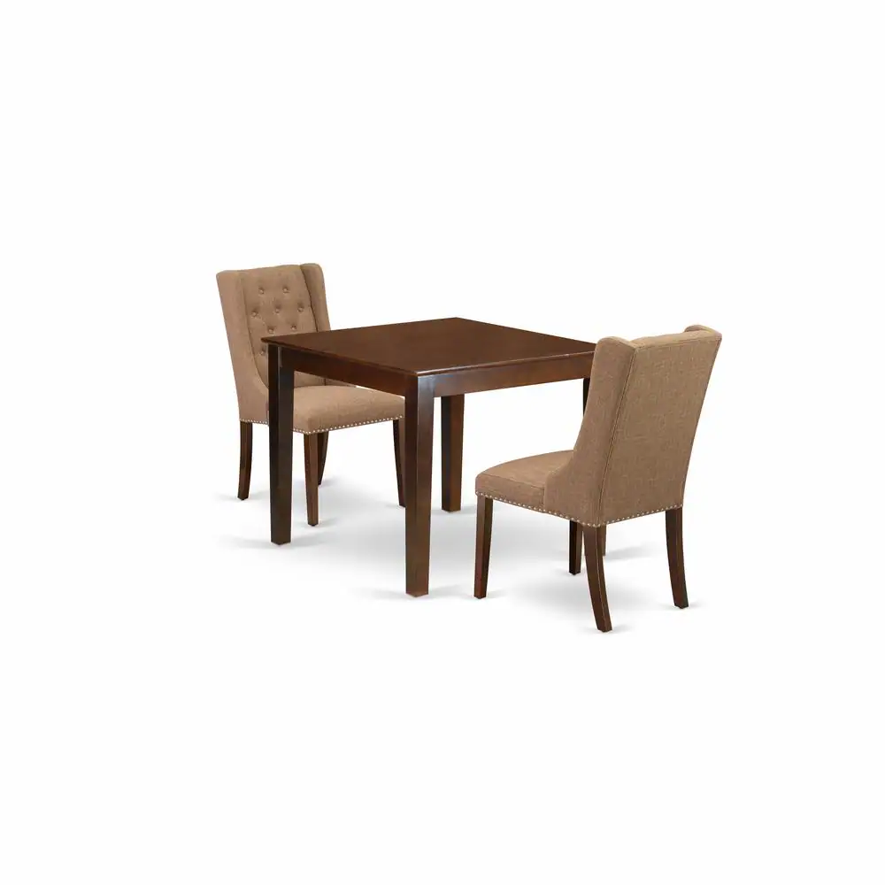 Left. East West Furniture - East West Furniture OXFO3-MAH-47 3-Pc Dinette Room Set Includes 1 Modern Kitchen Table and 2 Light Sable Linen Fabric - Mahogany.