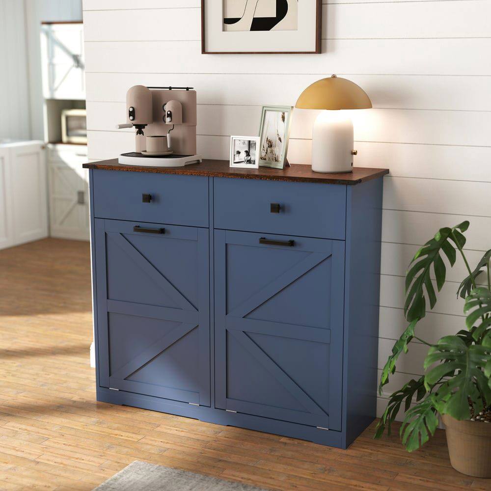 Kadyn - Farmhouse Double Tilt Out Trash Cabinet for 20 Gallon Trash Cans, Free Standing Recycling Cabinet - Blue
