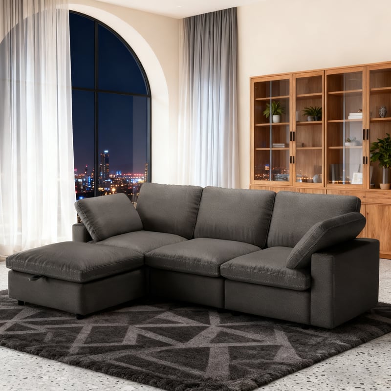 Vipbear - 100" Oversized L Shaped Modular Sectional Faux Leather Sofa,Modern Deep Seat Sectional,Comfy Scratch Resistant Material - Dary