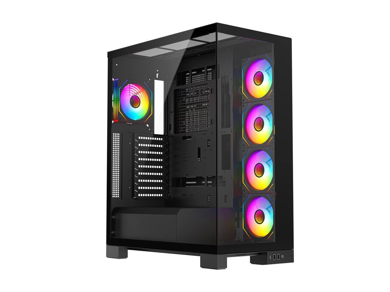 Alt View 1. DIYPC - DIYPC Vanguard-F2-Pro Black ATX Full Tower Case, Dual USB3.0/Type-C, Tempered Glass, 5x 120mm ARGB Fans, BTF Support - Black.
