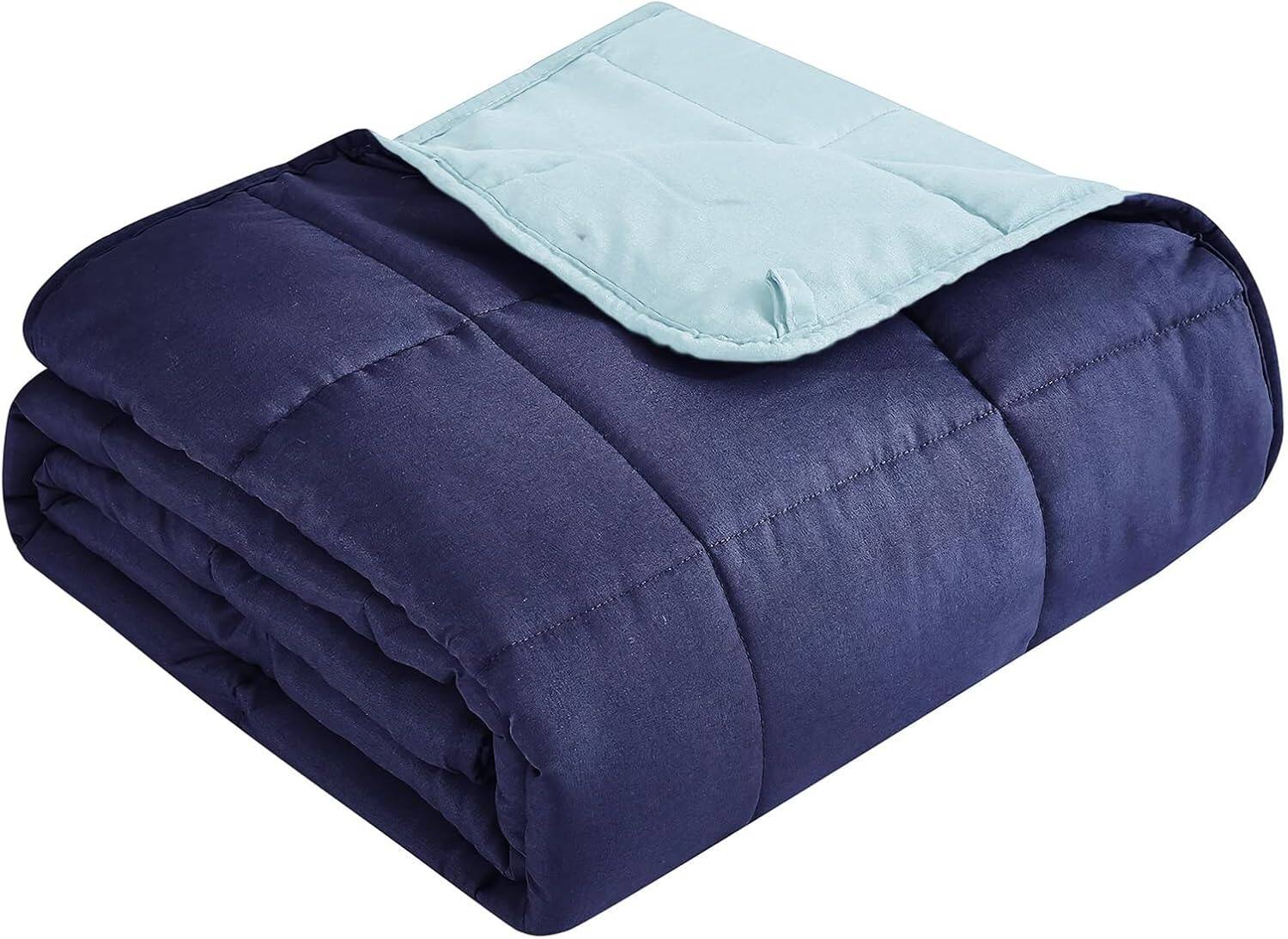 Front. blue - Paaaawaters Weighted Blanket for Adults Queen Size Soft Cooling Heavy Blanket Sleeping, Apply - color:11-navy&lightGrey+size:60"×80"-15lbs.