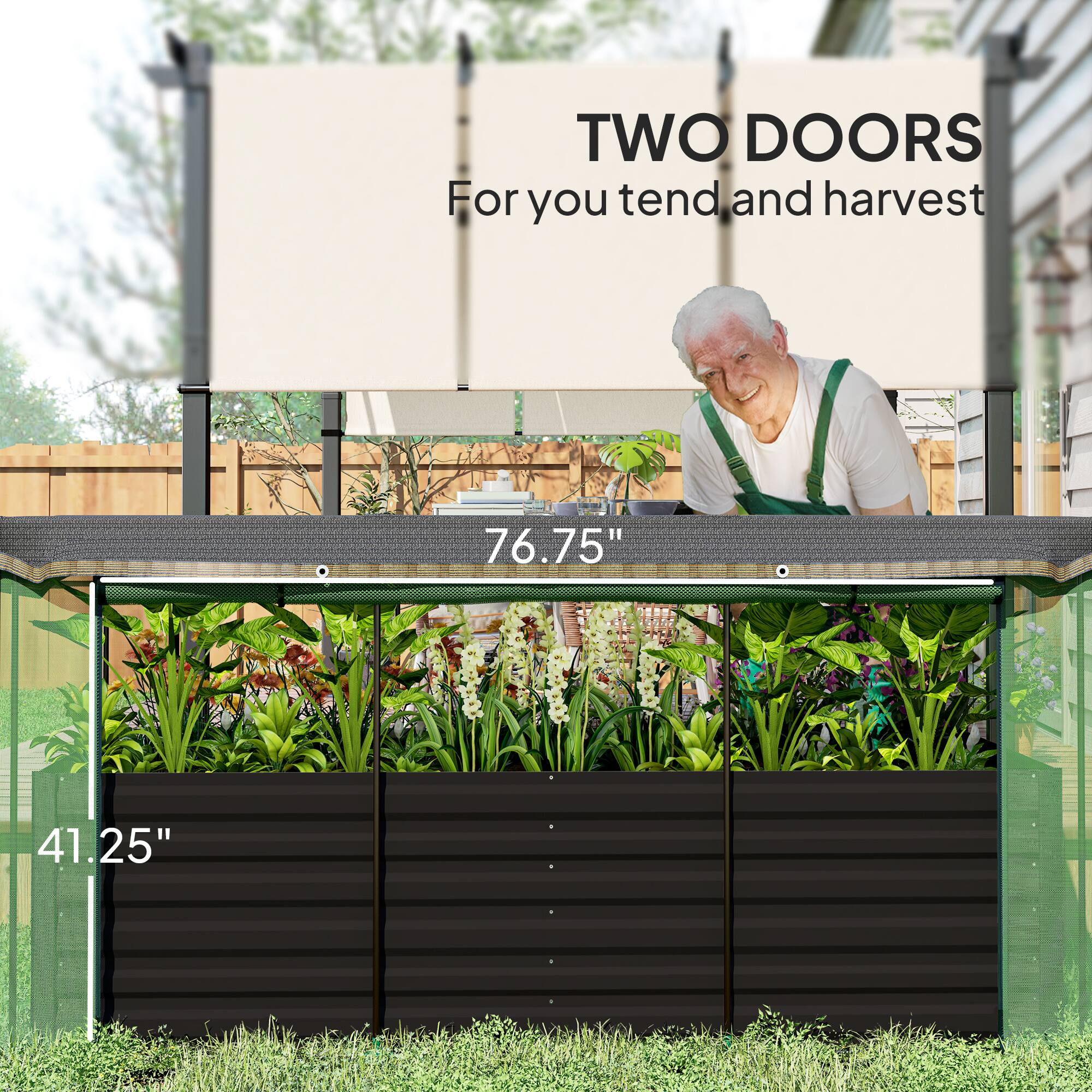 TWO DOORS For you tend and harvest

76.75"

41.25"