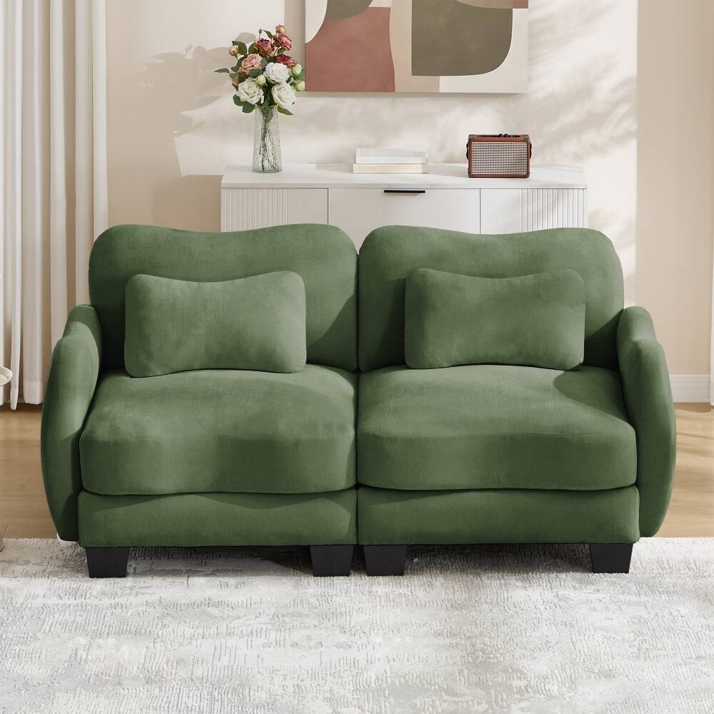 Angle. Loheer - Loheer Green Chenille Loveseat Curved Ergonomic Sofa with Waist Pillow - Green.