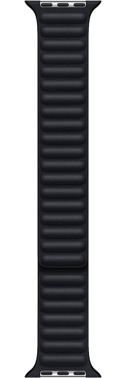 Front. Apple - Apple Watch Band - Leather Link (45mm) - Midnight - M/L - Black.