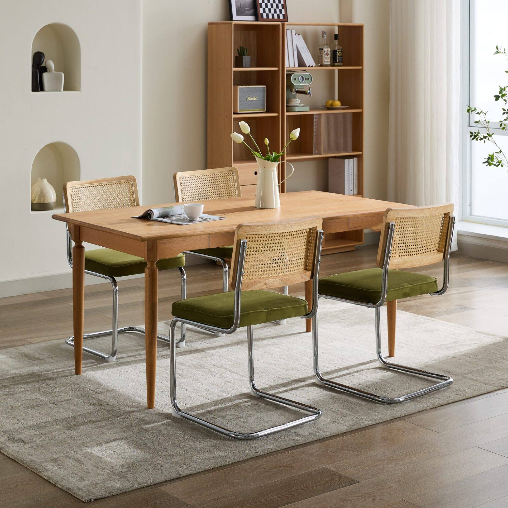 Alt View 10. GOODSILO - Mid Century Modern Dining Chairs Set of Two with Velvet Upholstery and Cane Back - Olive Green.