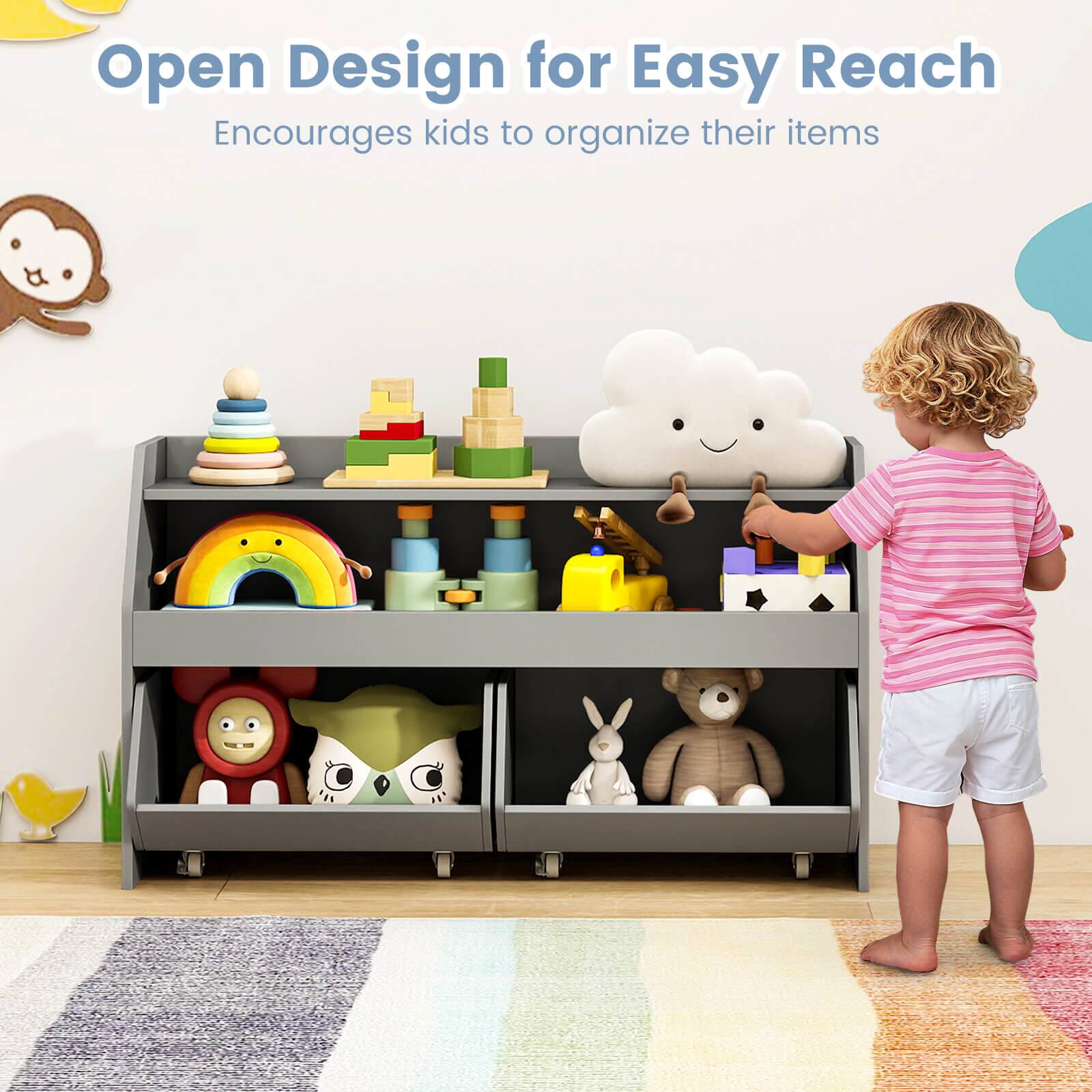Open Design for Easy Reach  
Encourages kids to organize their items