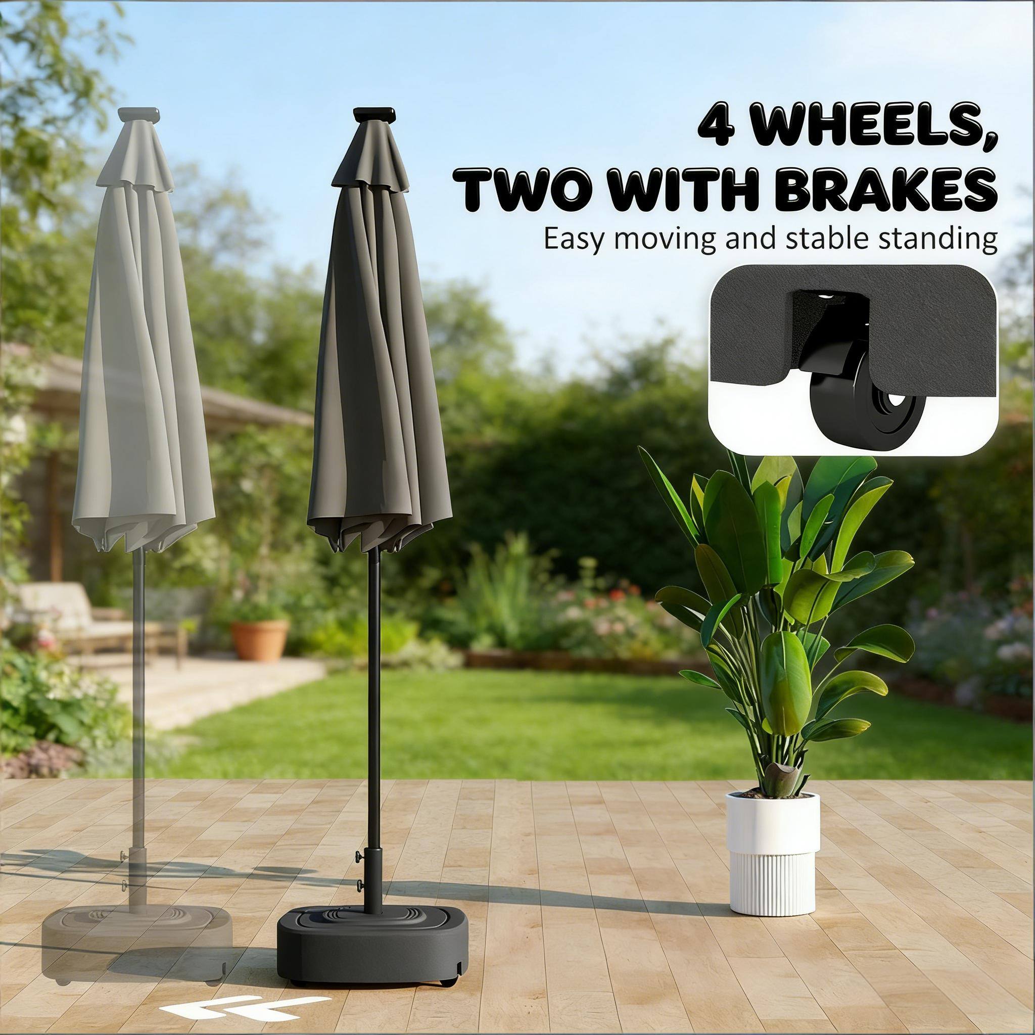 4 WHEELS, TWO WITH BRAKES  
Easy moving and stable standing