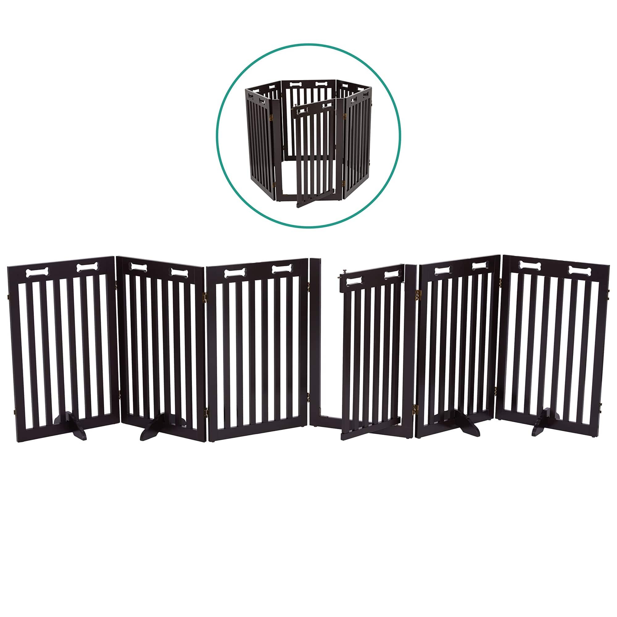 Arf Pets - Freestanding Dog Gates, 6-Panel Extension, 360° Foldable Dog Gate 120"Wx31.5"H - Espresso