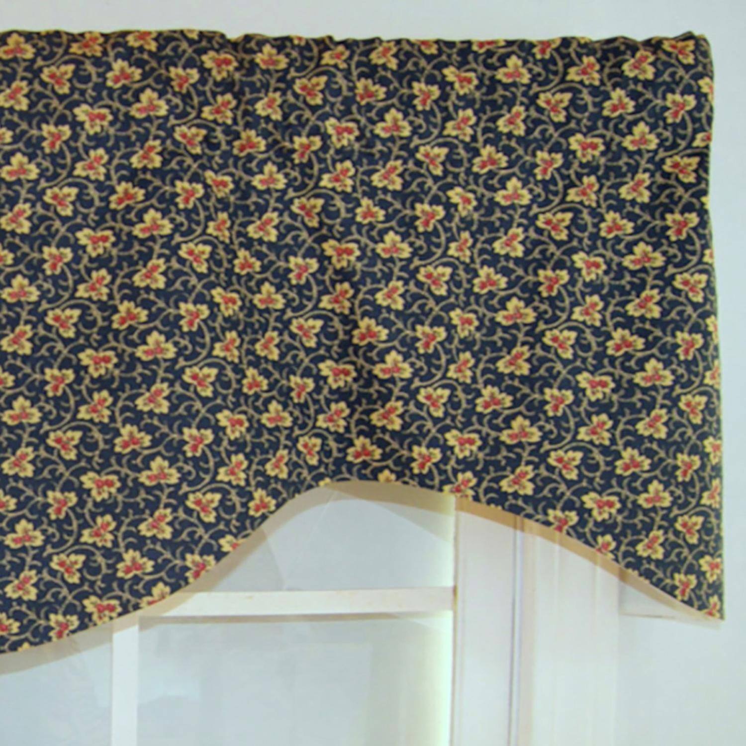 Left. RLF Home - RLF Home Fenia Cornice 100% Cotton with Fully Lined 3" Rod Pocket Valnance for Windows 50" x 17" Blue - Blue.