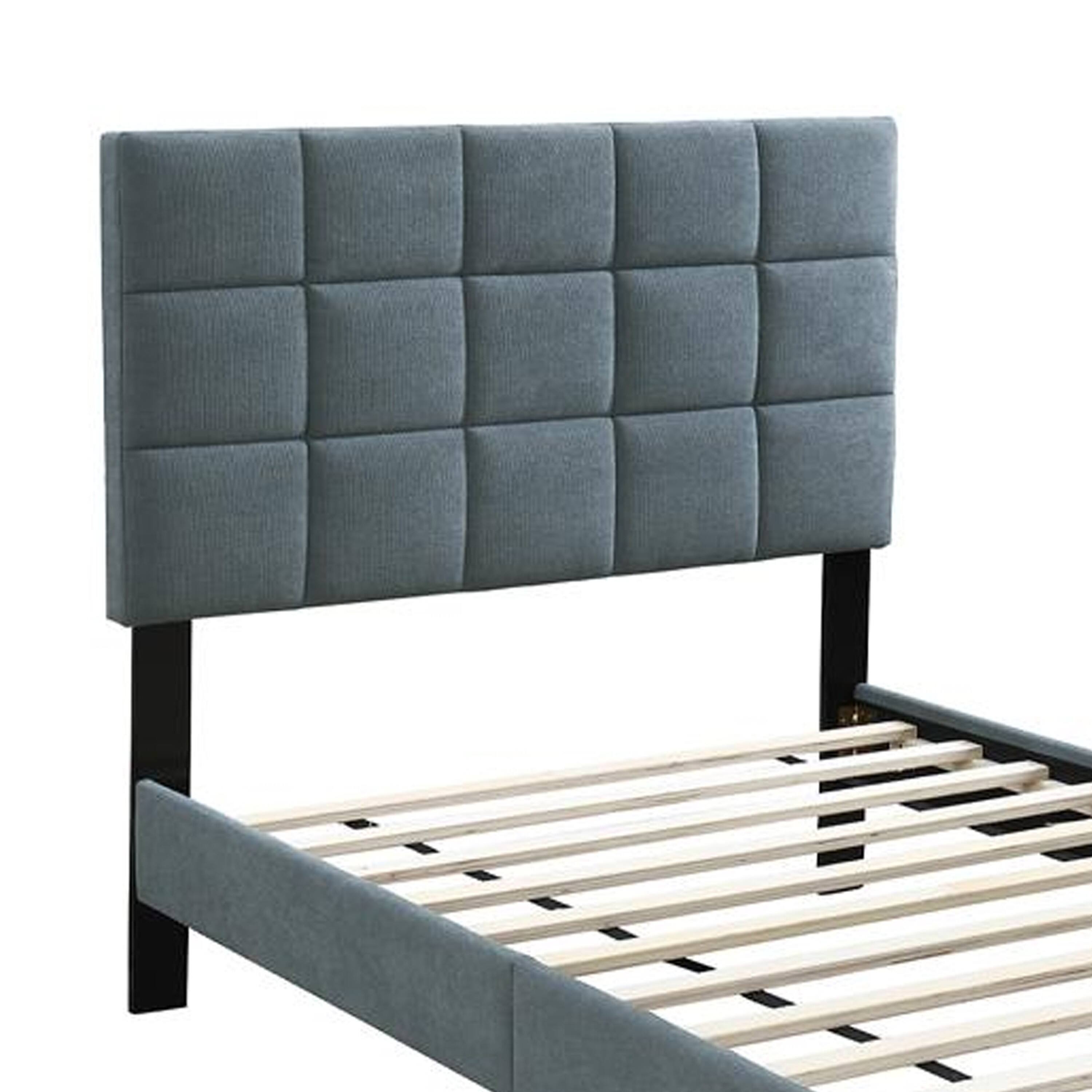 Left. Manhattan Lane - Lilian Full Bed, Tufted Gray Linen Upholstery, Biscuit Tufted Stitch - Gray, Black.
