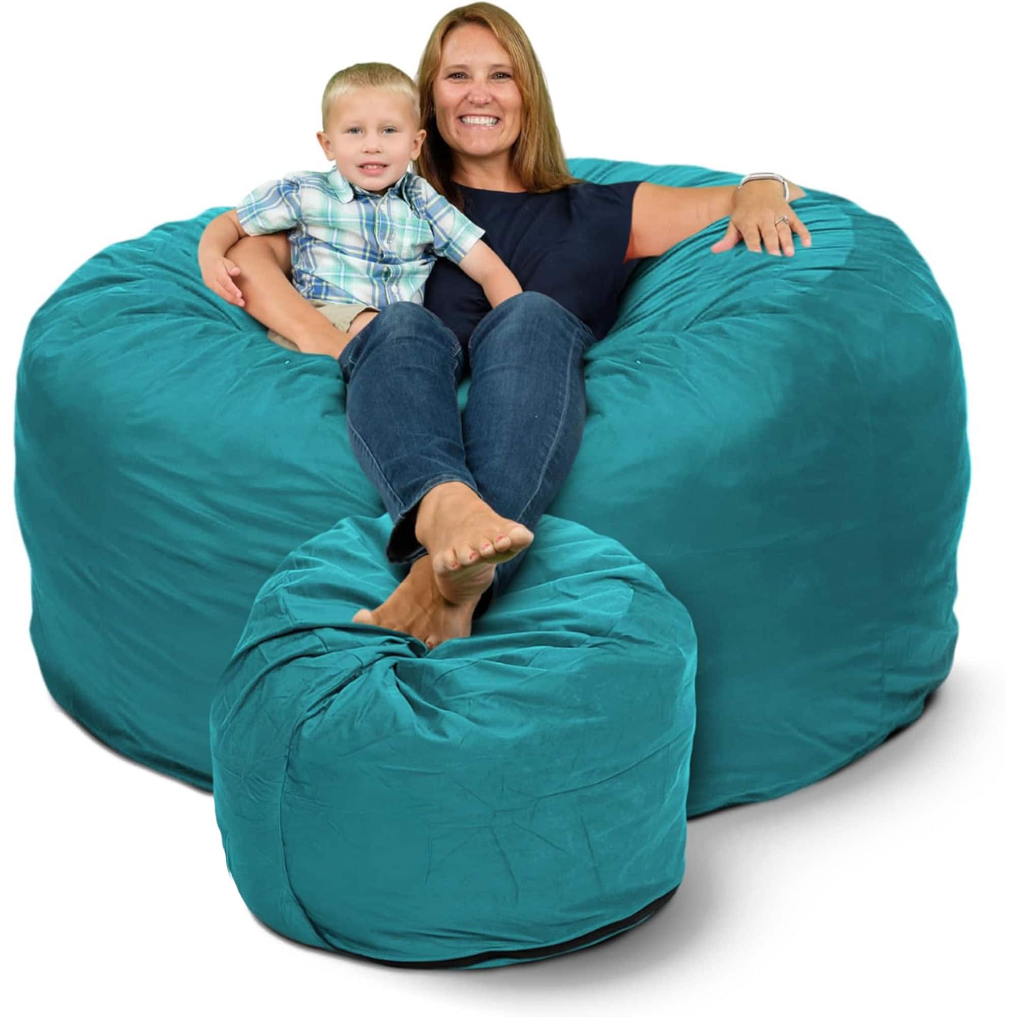 Ultimate Sack - 6ft Bean Bag Chair and Footstool, Oversized Lounger, Suede - Teal