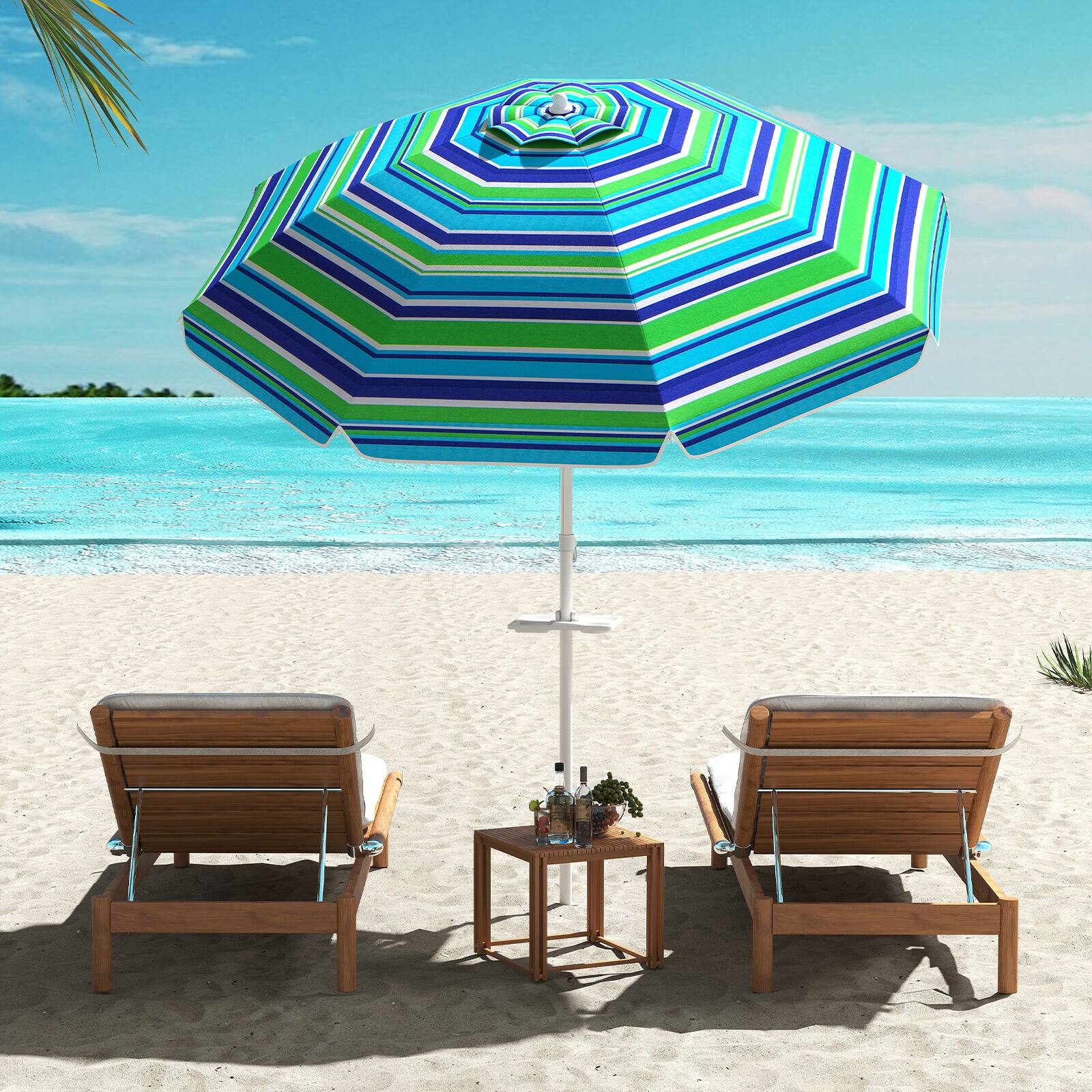 Alt View 1. Gymax - Gymax 6.5 FT Beach Umbrella for Sand Heavy-Duty Sunshade Parasol w/ Sand Anchor - Green.