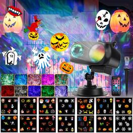 Dazzed Corner - Christmas & Halloween Projector Lights, 14 HD Slides, 3D Ocean Wave Effects - Black