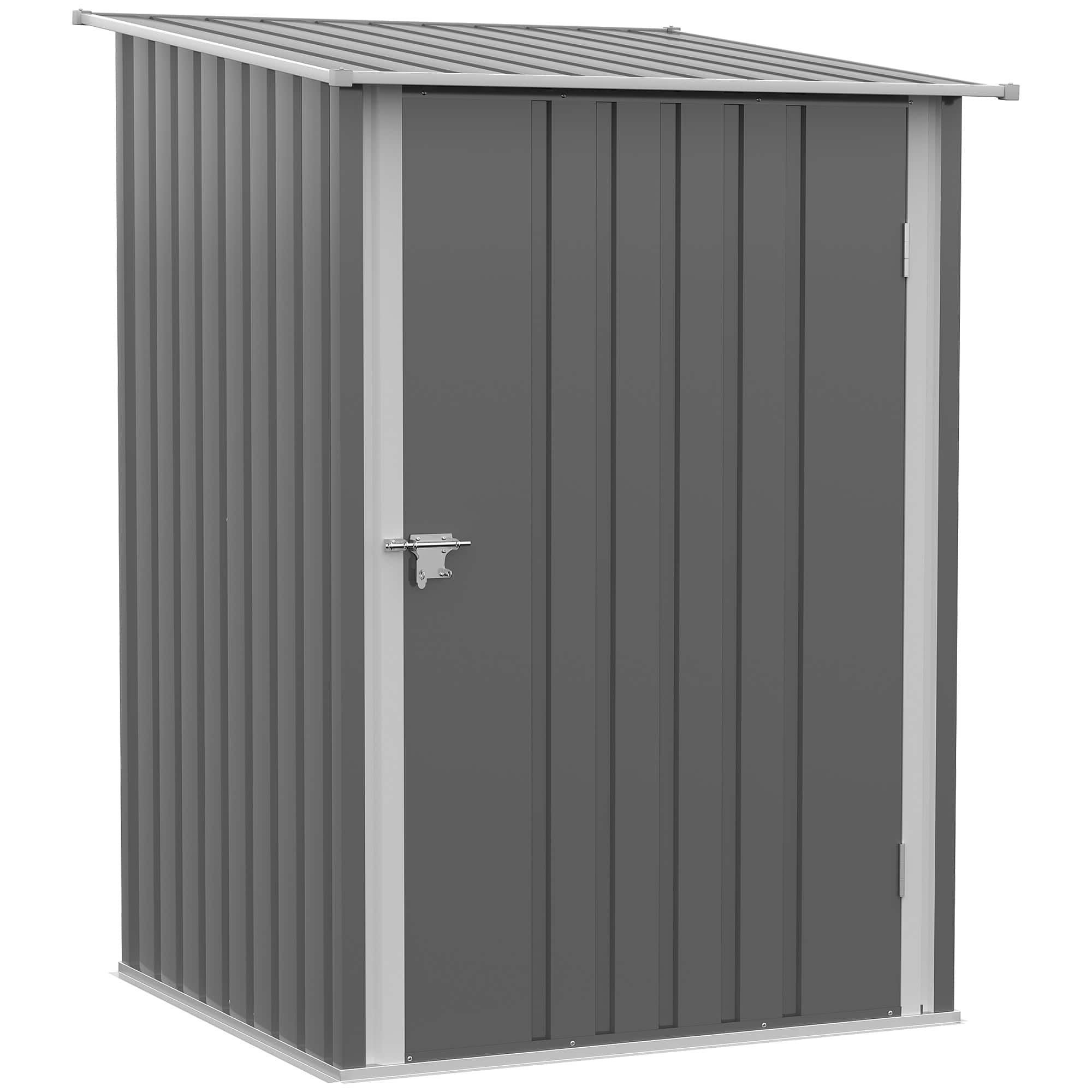 APRILSOUL - Compact Lean To Galvanized Steel Shed Lockable Ventilated Yard Storage All Weather - Gray