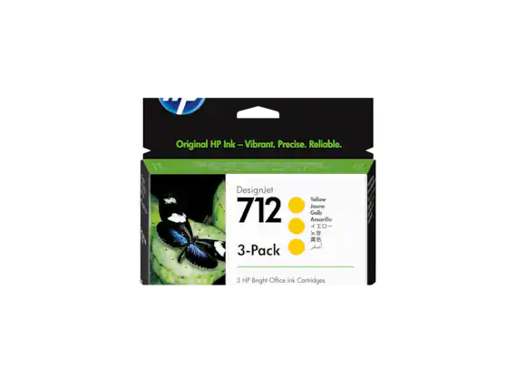 Original HP Ink – Vibrant. Precise. Reliable.
DesignJet 712 Yellow Jaune Gelb Amarillo
3-Pack
3 HP Bright Office Ink Cartridges