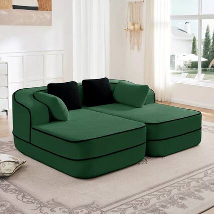 Front. Aukfa - 77" Oversized 2 Seats Fluffy Comfy Couch Teddy Fabric Modular Sofa with 2 Chaises for Living Room Sleeper Sofa - Green.