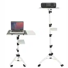 Front. 5 CORE - Projector Stand 29.5 to 71 Inch Adjustable Tripod 2 Shelves Portable Laptop Cart w Phone Holder - White.