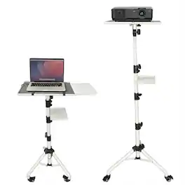 5 CORE - Projector Stand 29.5 to 71 Inch Adjustable Tripod 2 Shelves Portable Laptop Cart w Phone Holder - White