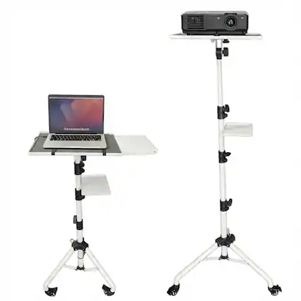 Front. 5 CORE - Projector Stand 29.5 to 71 Inch Adjustable Tripod 2 Shelves Portable Laptop Cart w Phone Holder - White.
