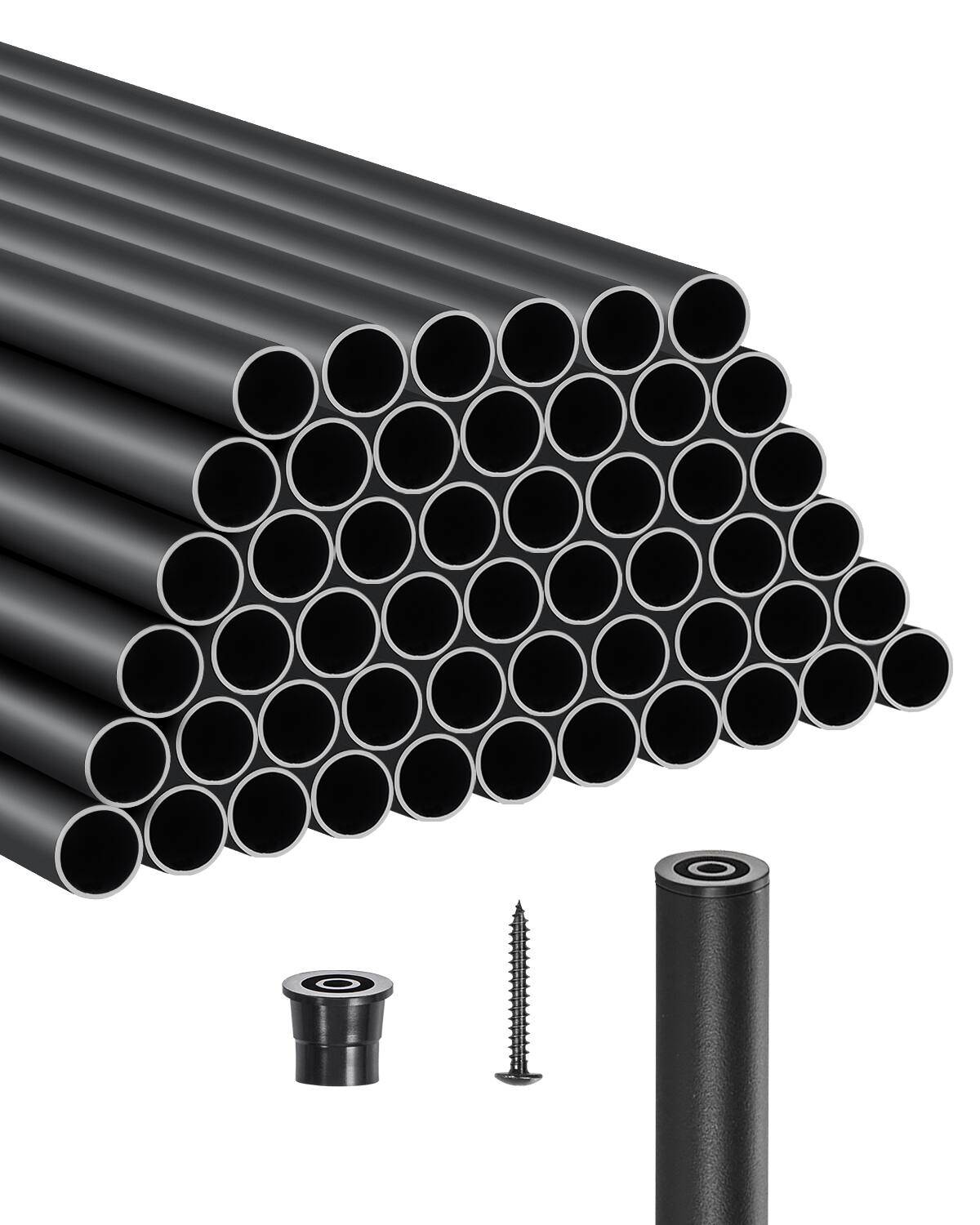 VEVOR - Staircase Balusters 51 Pack, 26 In Aluminum Stair Balusters, 3/4 In Water-Proof Round Metal Spindle Railing - Black