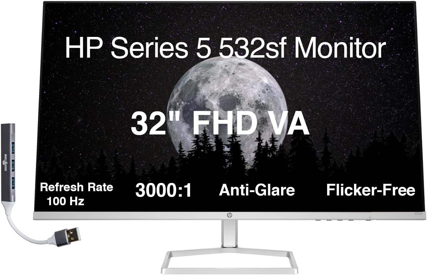 HP - Series 5 532sf Monitor 94F50AA#ABA Bundle w/Docztorm Dock, 32" FHD VA (1920x1080) Display,100Hz Refresh Rate w/DKZ Hub - Black