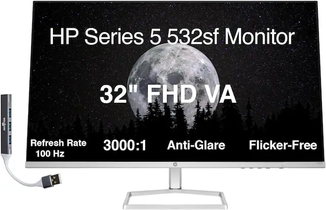 HP Series 5 532sf Monitor
32" FHD VA
Refresh Rate: 100 Hz
3000:1
Anti-Glare
Flicker-Free