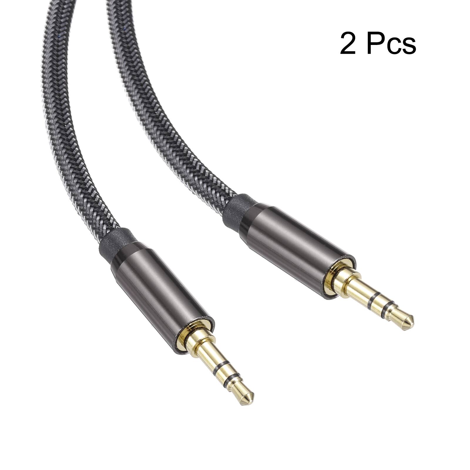 Alt View 2. Unique Bargains - 2pcs 3.5mm Aux Cable, 3 Pole Nylon Braided Male to Male, for Earphone Smart Phone Speaker, Black - Black.