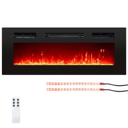 Costway - 36" 5,000 BTU Electric Fireplace with LED Light Strips Remote Crystal Stones - Black