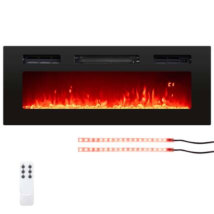 Front. Costway - Costway 36" 5,000 BTU Electric Fireplace with LED Light Strips Remote Crystal Stones - Black.