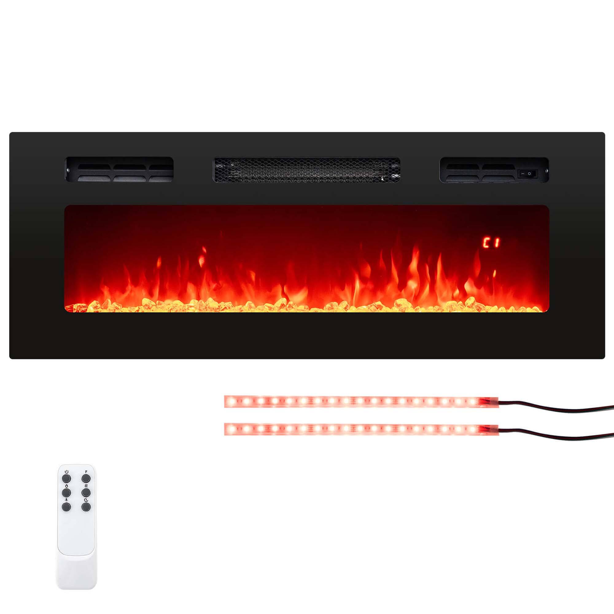 Front. Costway - Costway 36" 5,000 BTU Electric Fireplace with LED Light Strips Remote Crystal Stones - Black.