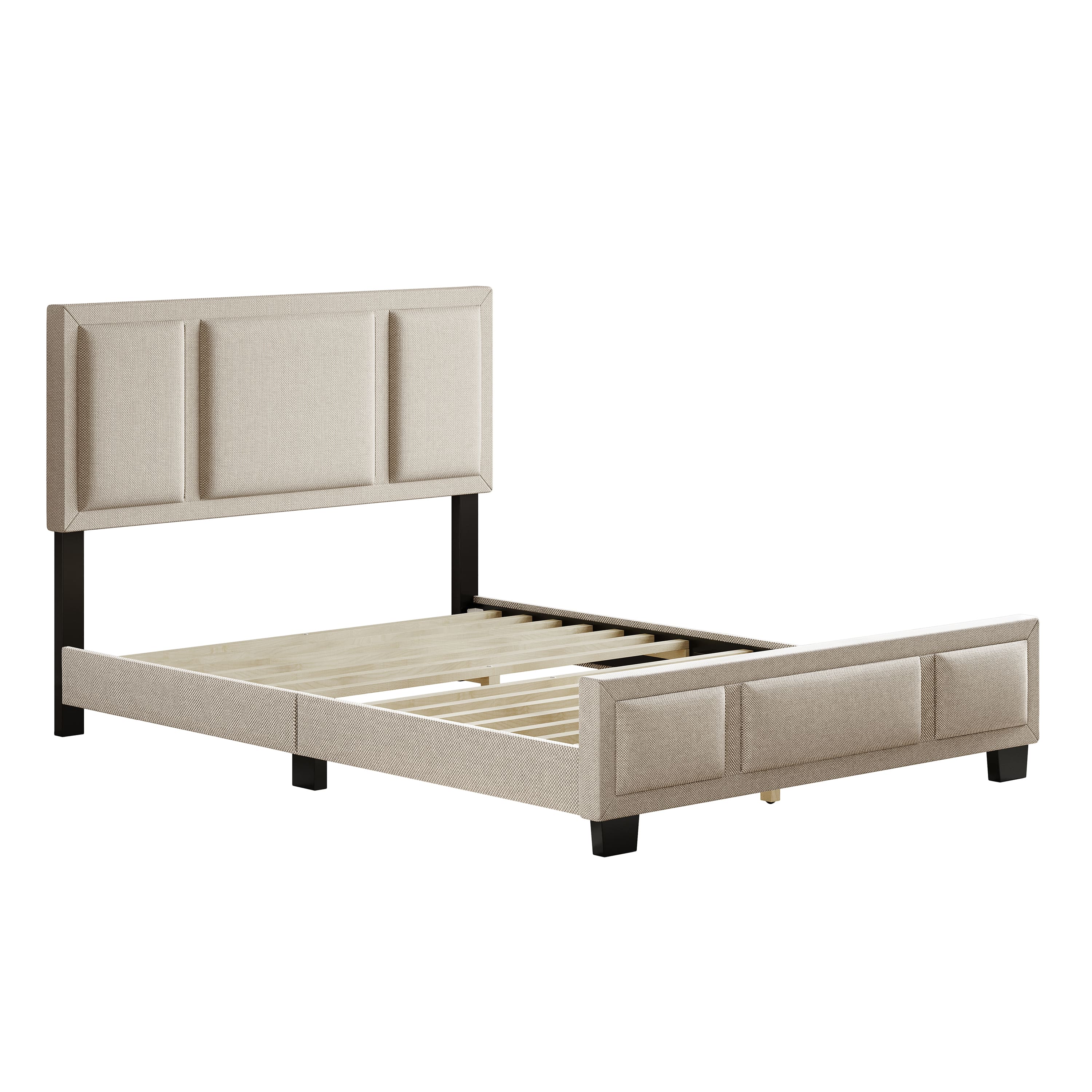 Front. Boyd Sleep - Triptych Upholstered Platform Bed Frame, 13 Slat Wood Support System, No box Spring Required - White.