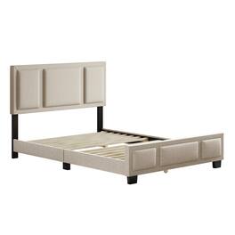 Boyd Sleep - Triptych Upholstered Platform Bed Frame, 13 Slat Wood Support System, No box Spring Required, Full - White