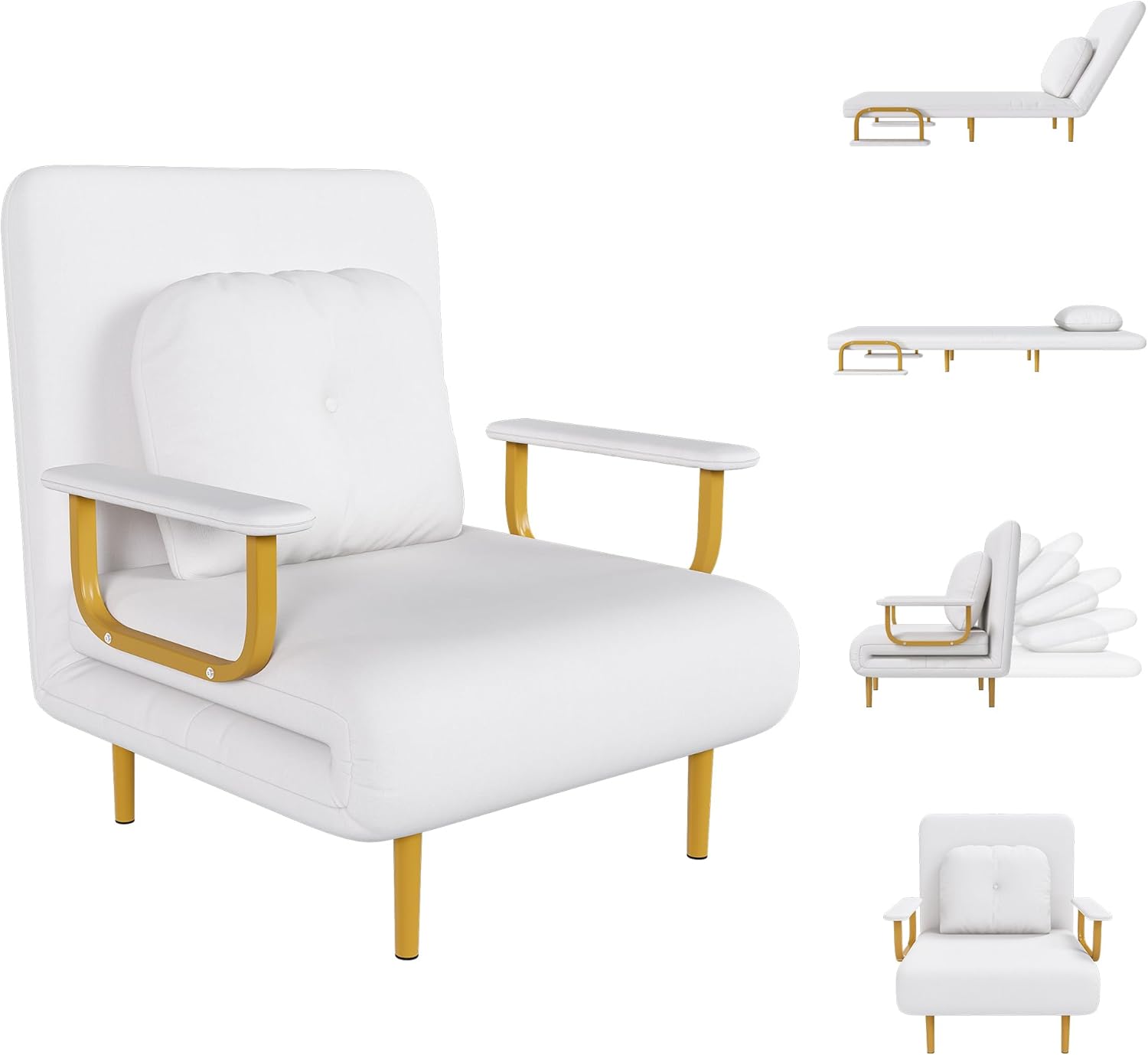 Alt View 8. Trinkets Crazed - Folding Sofa Bed, Convertible Chair with 5-Position Adjustable Backrest & Pillow, 3 in 1 Sleeper Chair Bed - white.