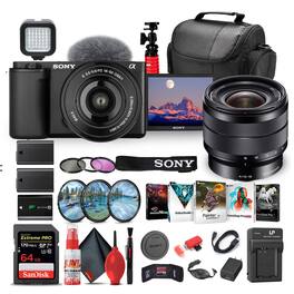 ZV-E10 Camera W/ 16-50mm II Lens (Black) + Sony E 10-18mm Lens + 64GB + More (International Model)