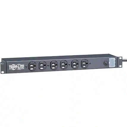 Front. Tripp Lite - Tripp Lite by Eaton 1U Rack-Mount Network Server Power Strip 120V 15A 6-Outlet (Front-Facing) 15 ft. (4.57 m) Cord - Black.