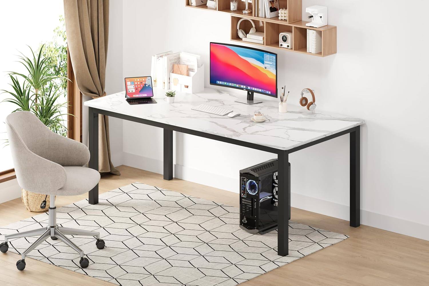 Alt View 6. Jojoka - Kitchen Table Dining Table for 6 People Farmhouse Wood Kitchen Table Rectangle Furniture - Multiple colors/finishes.