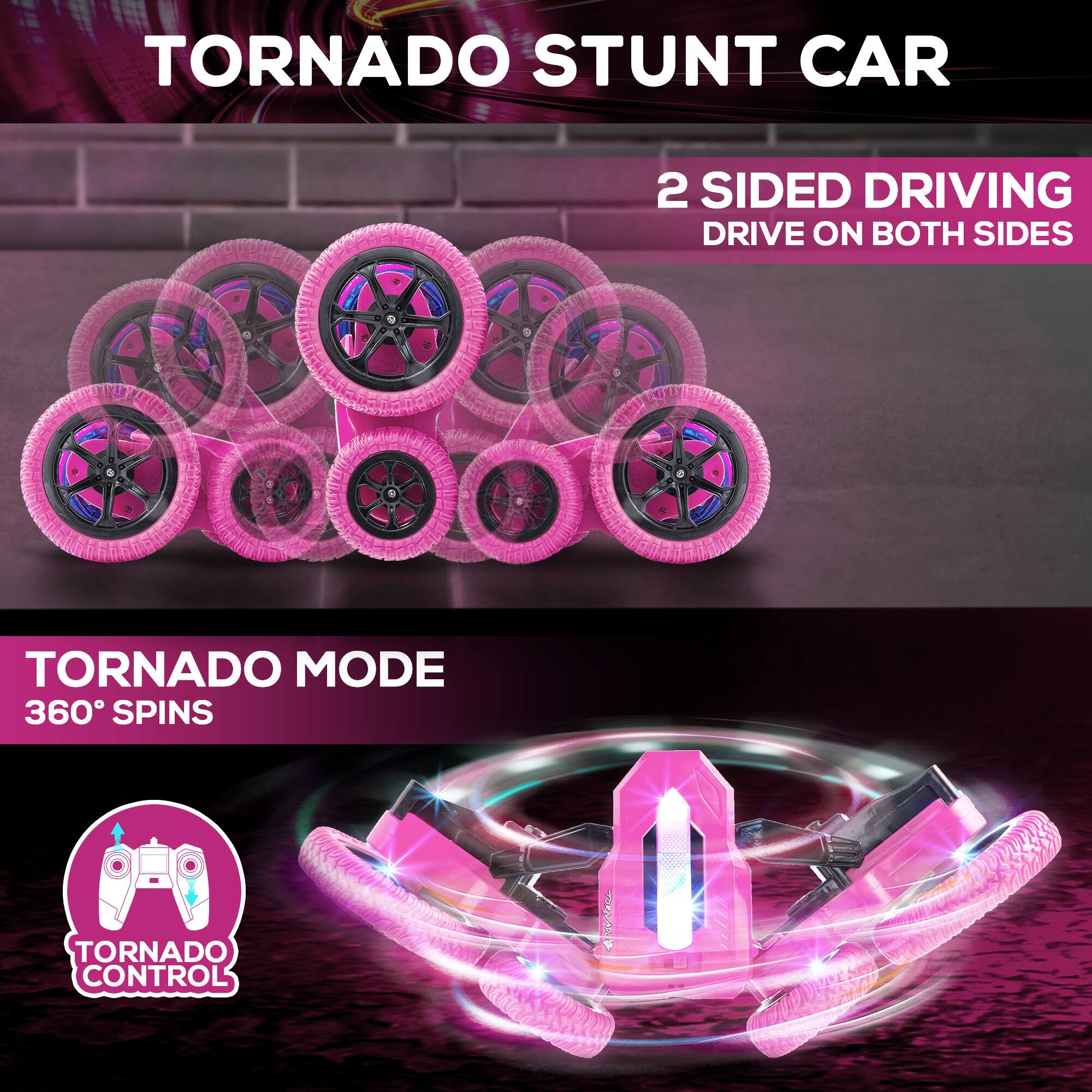 TORNADO STUNT CAR, 2 SIDED DRIVING DRIVE ON BOTH SIDES, TORNADO MODE 360 SPINS, TORNADO CONTROL