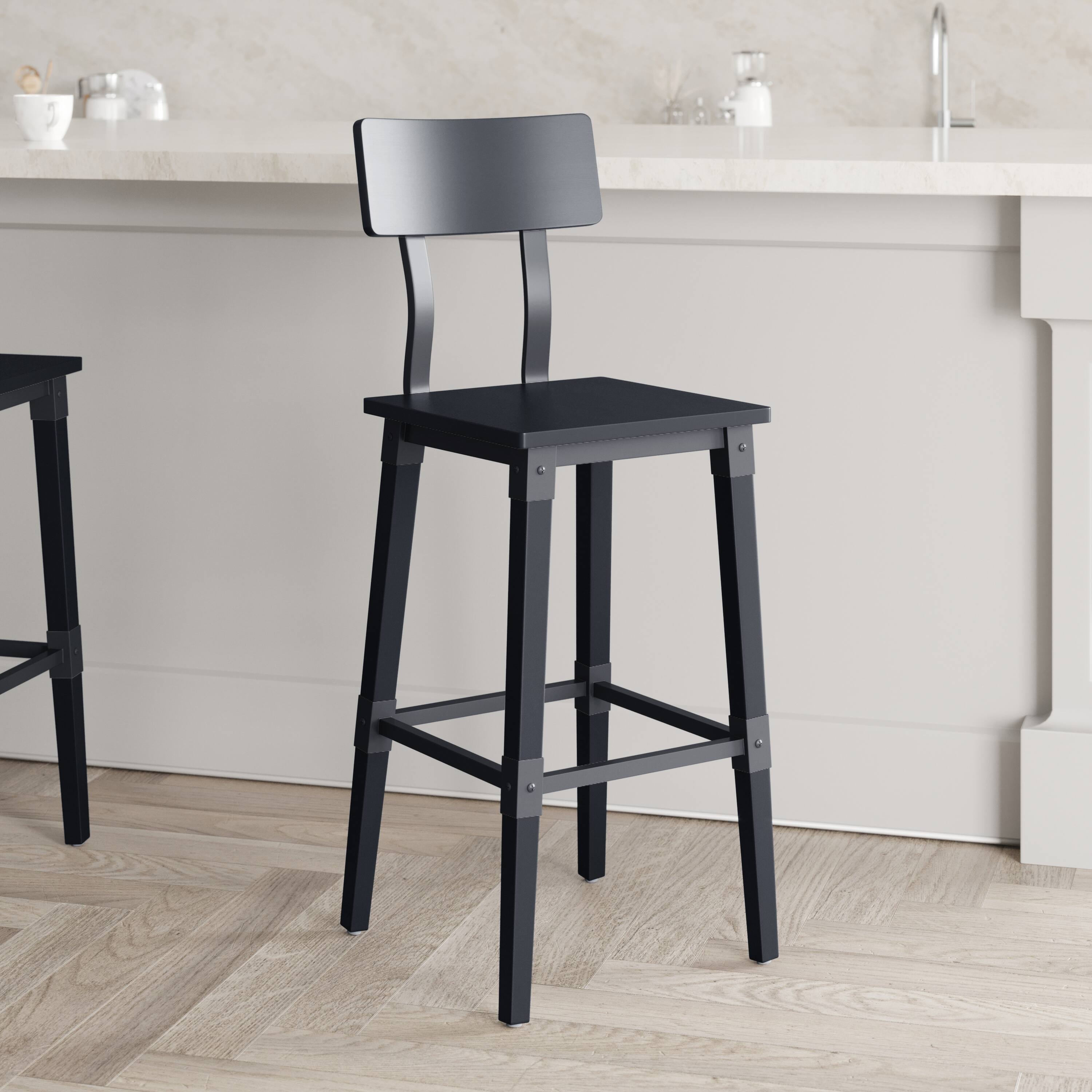 Alt View 4. Emma + Oliver - 2 Pack Commercial Grade Rustic Industrial Style Wood Dining Barstool - Black.