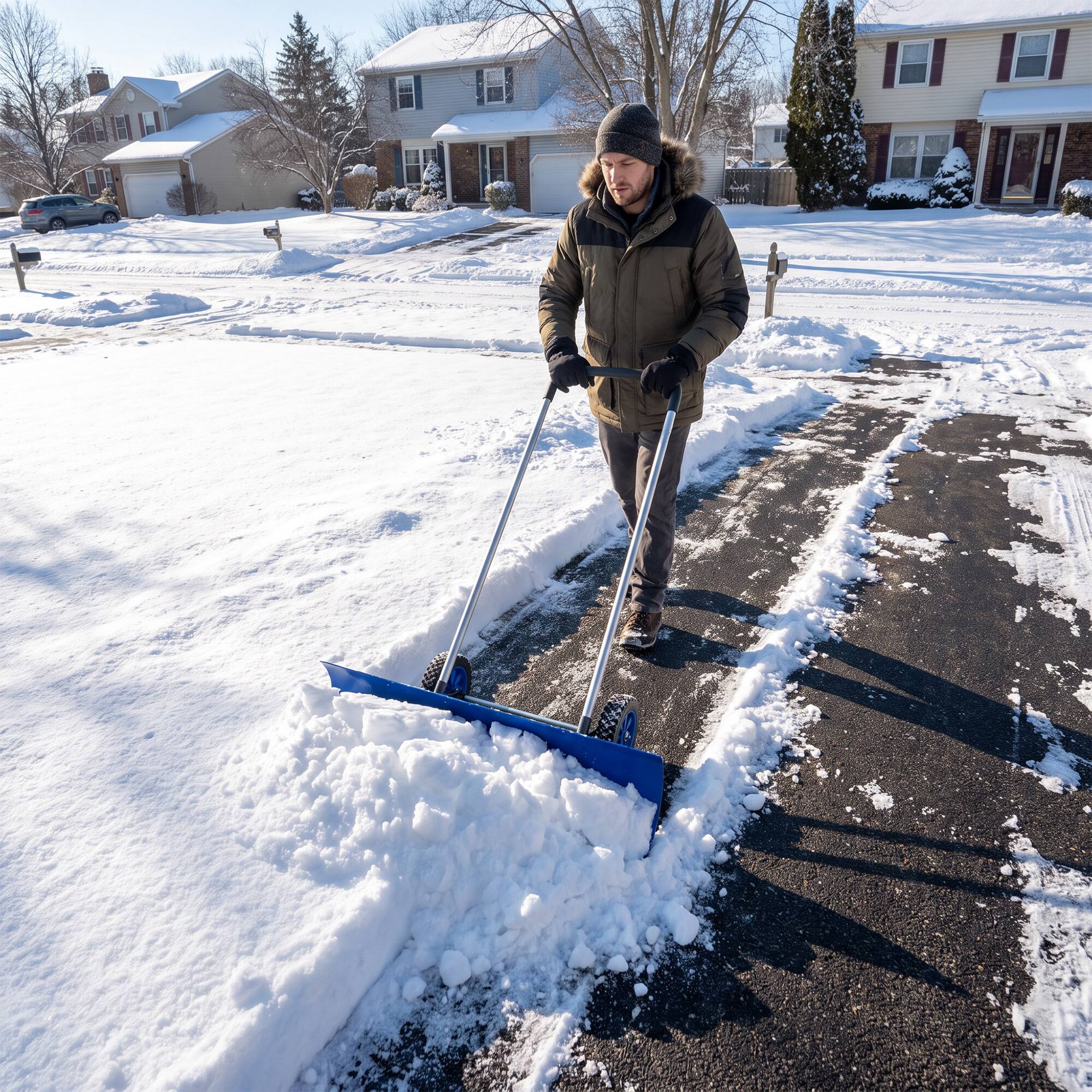 Alt View 8. Outsunny - Extra Wide Snow Shovel with Wheels - Blue.