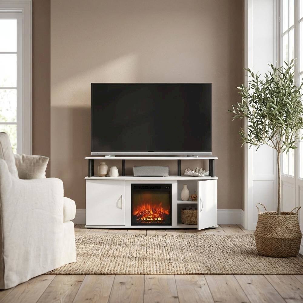 Alt View 2. FurniFact - Walnut TV Stand, 50-Inch Screens, Storage Bins, Modern Design - Brown.