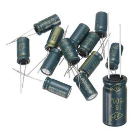 Unique Bargains - 1500uF 16V 10x20mm Electrolytic Capacitor, 105C High Temp Radial Leads, for TVs/LCDs/VCD, 12pcs - Green
