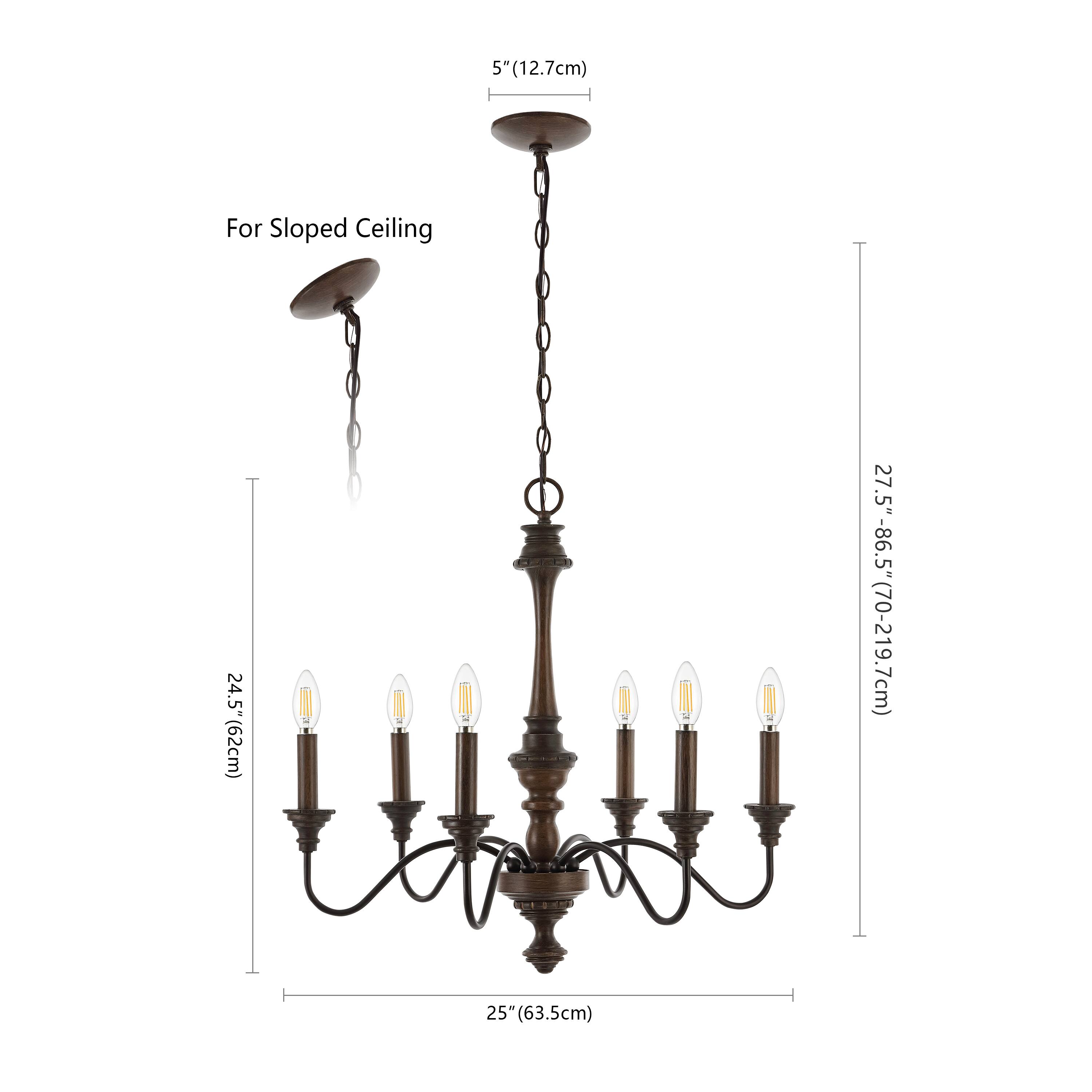 5" (12.7cm)  
For Sloped Ceiling  
24.5" (62cm)  
27.5"-86.5" (70-219.7cm)  
25" (63.5cm)