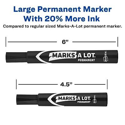Large Permanent Marker  
With 20% More Ink  
Compared to regular sized Marks-A-Lot permanent marker.

6"  
MARKS A LOT  
PERMANENT  
AVERY

4.5"  
MARKS A LOT  
PERMANENT  
AVERY