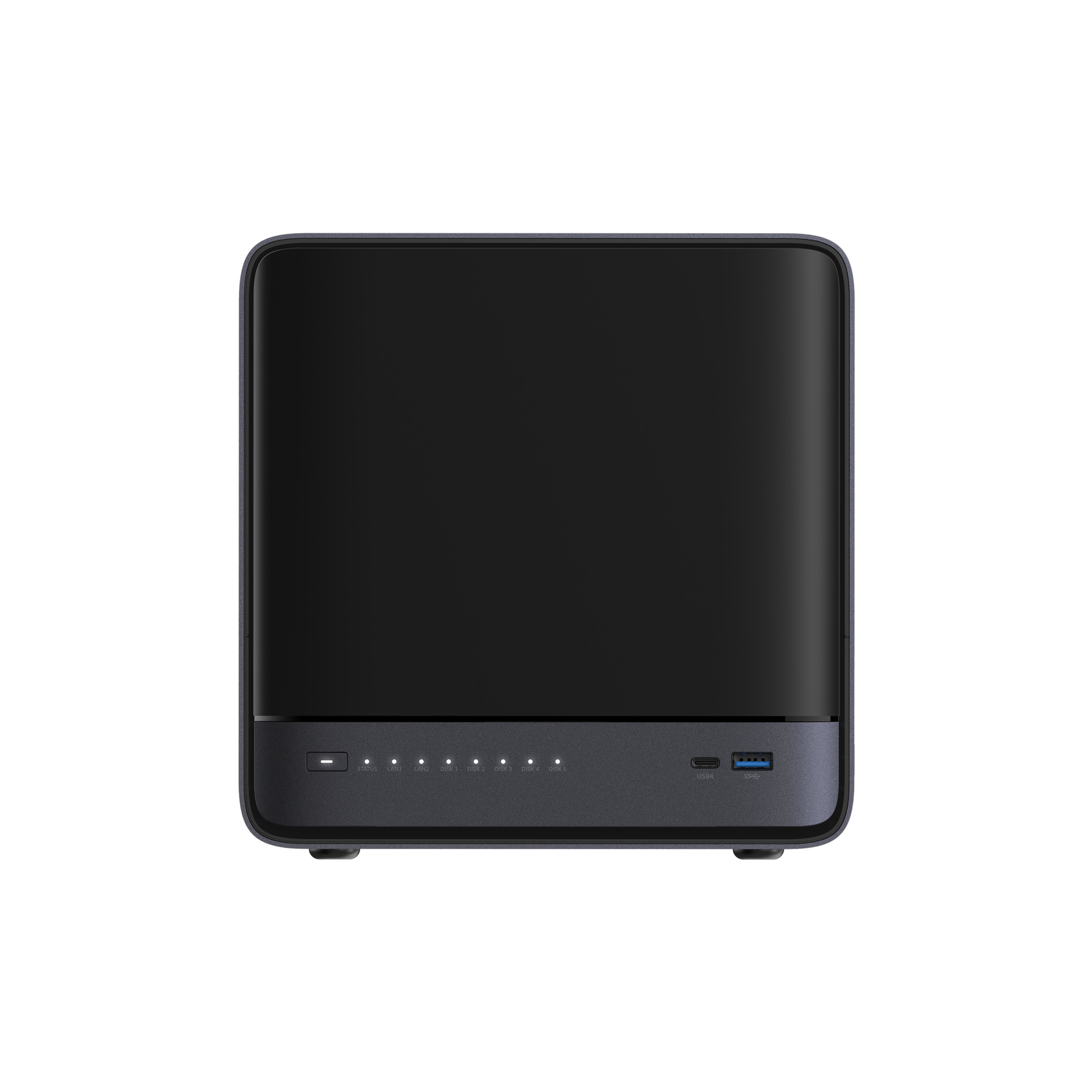 Front. Minisforum - N5 MAX AI NAS, 64GB LPDDR5x + 128GB OS, AMD Ryzen AI Max+ 395, AMD Radeon 8060S, 126 TOPS NPU, Dual 10GbE, USB4 v2 - Black.