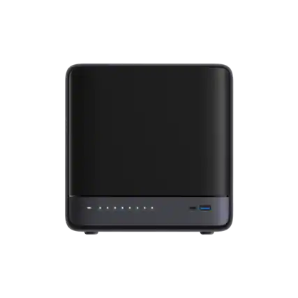 Front. Minisforum - N5 MAX AI NAS, 64GB LPDDR5x + 128GB OS, AMD Ryzen AI Max+ 395, AMD Radeon 8060S, 126 TOPS NPU, Dual 10GbE, USB4 v2 - Black.