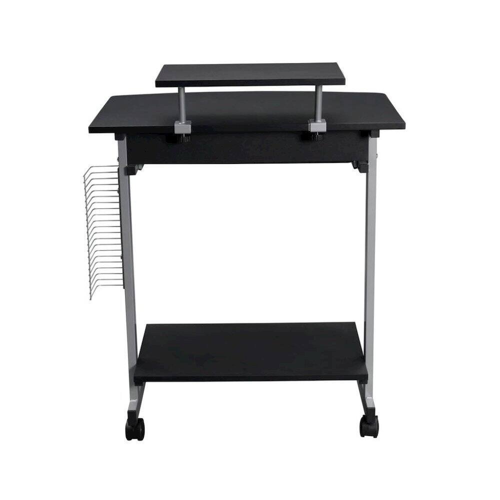 Back. FurniFact - Gray Portable Computer Cart With Keyboard Shelf - Gray.