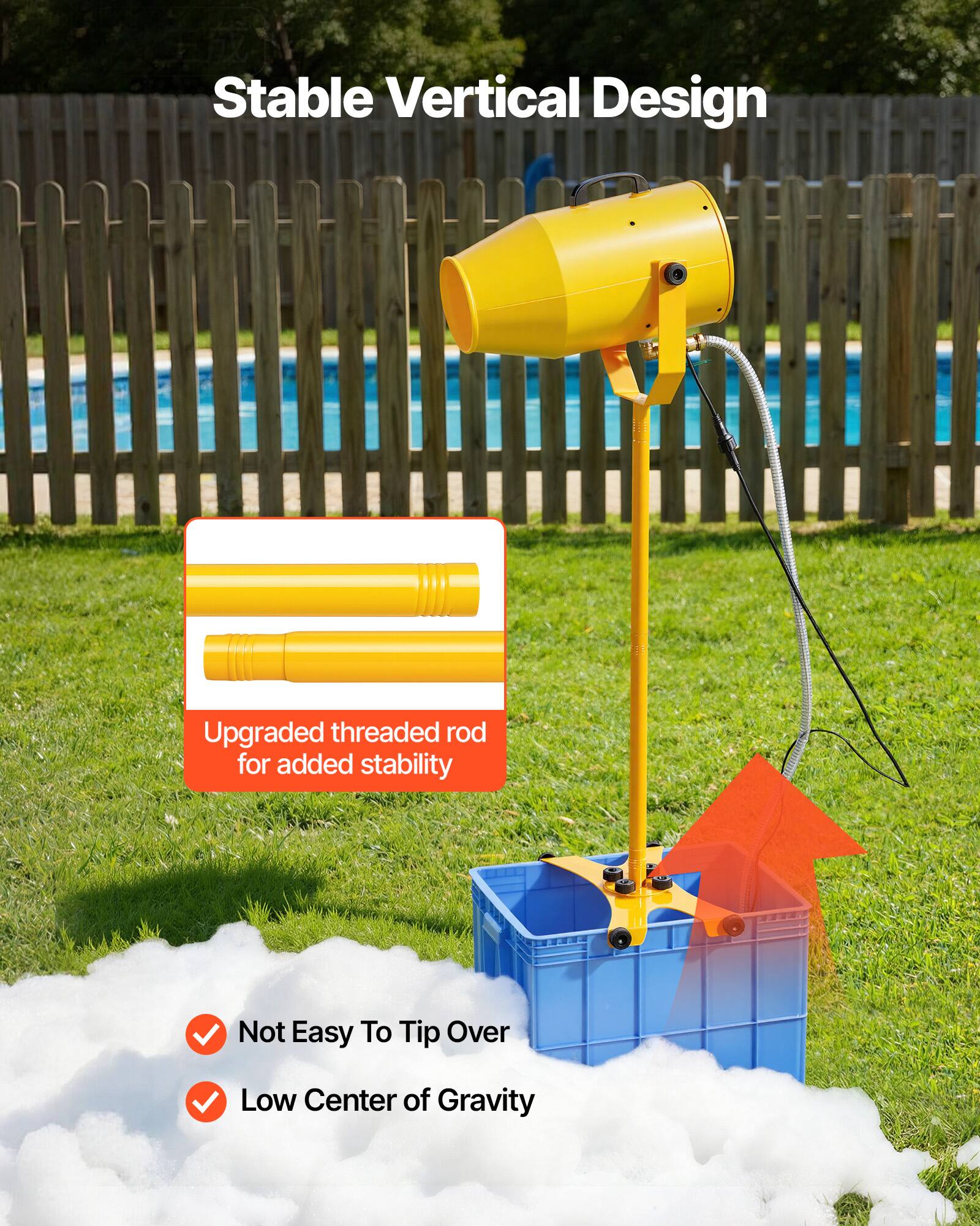 Stable Vertical Design

Upgraded threaded rod for added stability

Not Easy To Tip Over

Low Center of Gravity